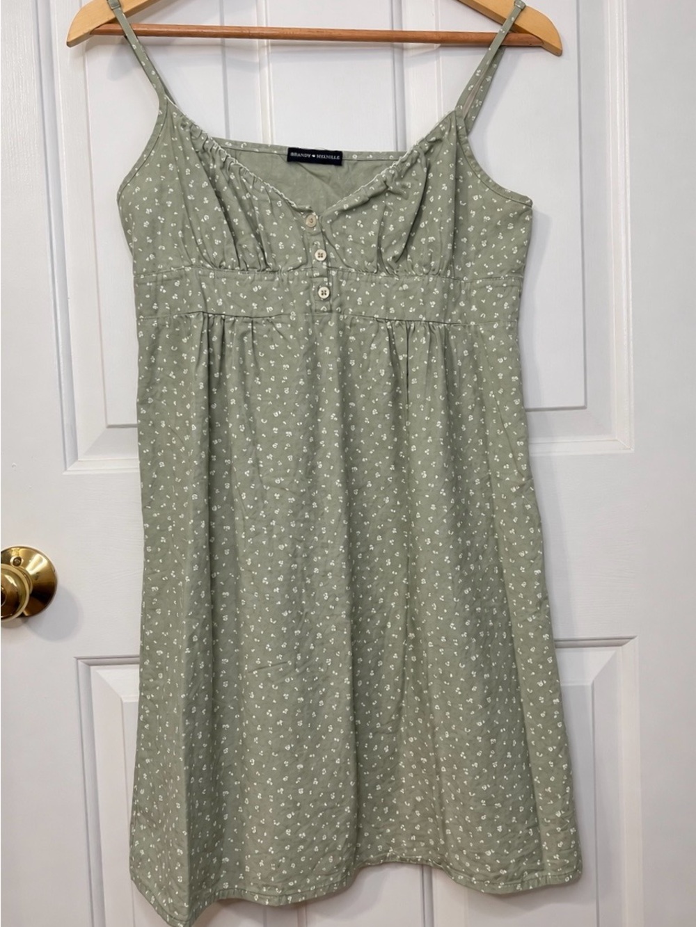 Brandy Melville Arianna Floral Mini Dress Sage Green Ivory Cotton XS/S